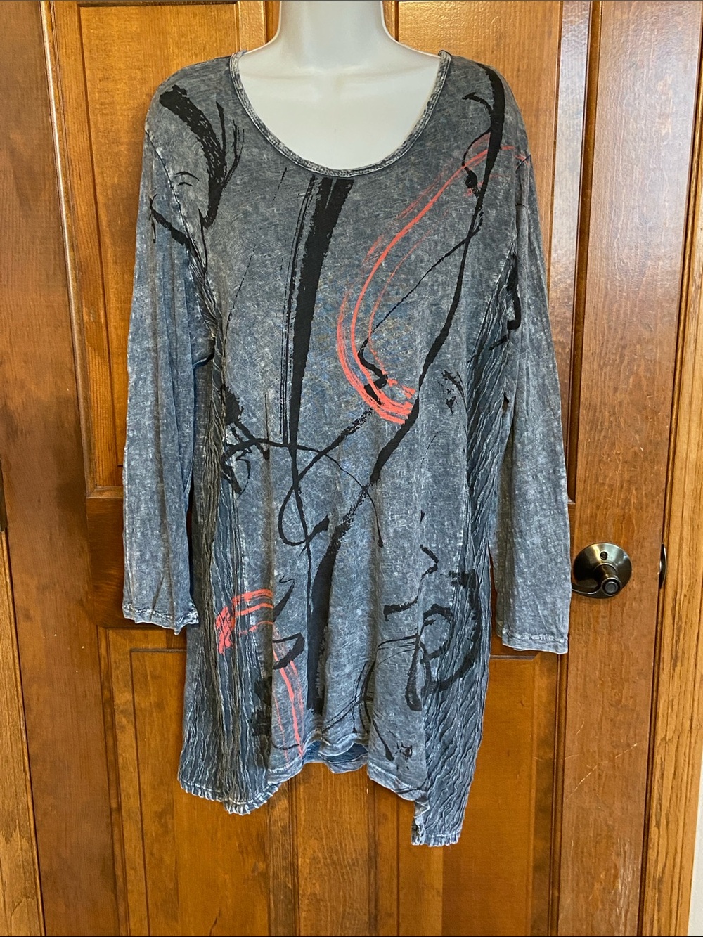 Jess & Jane Top Gray Abstract Mineral Wash Whimsigoth Boho Chic Relaxed XL